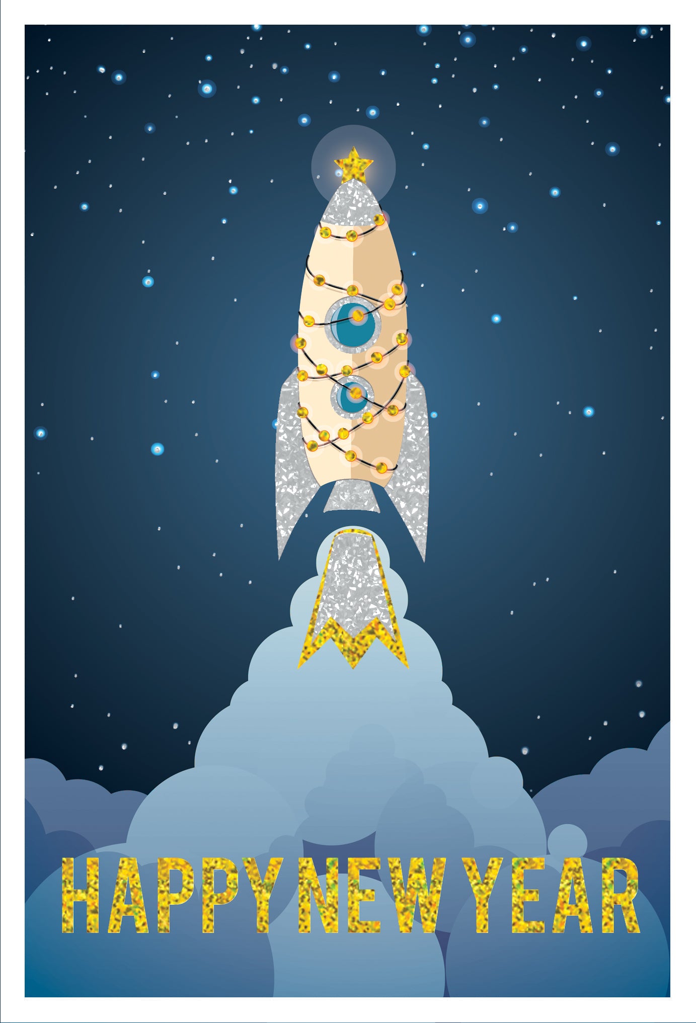 Blast Off Foil New Year's Card