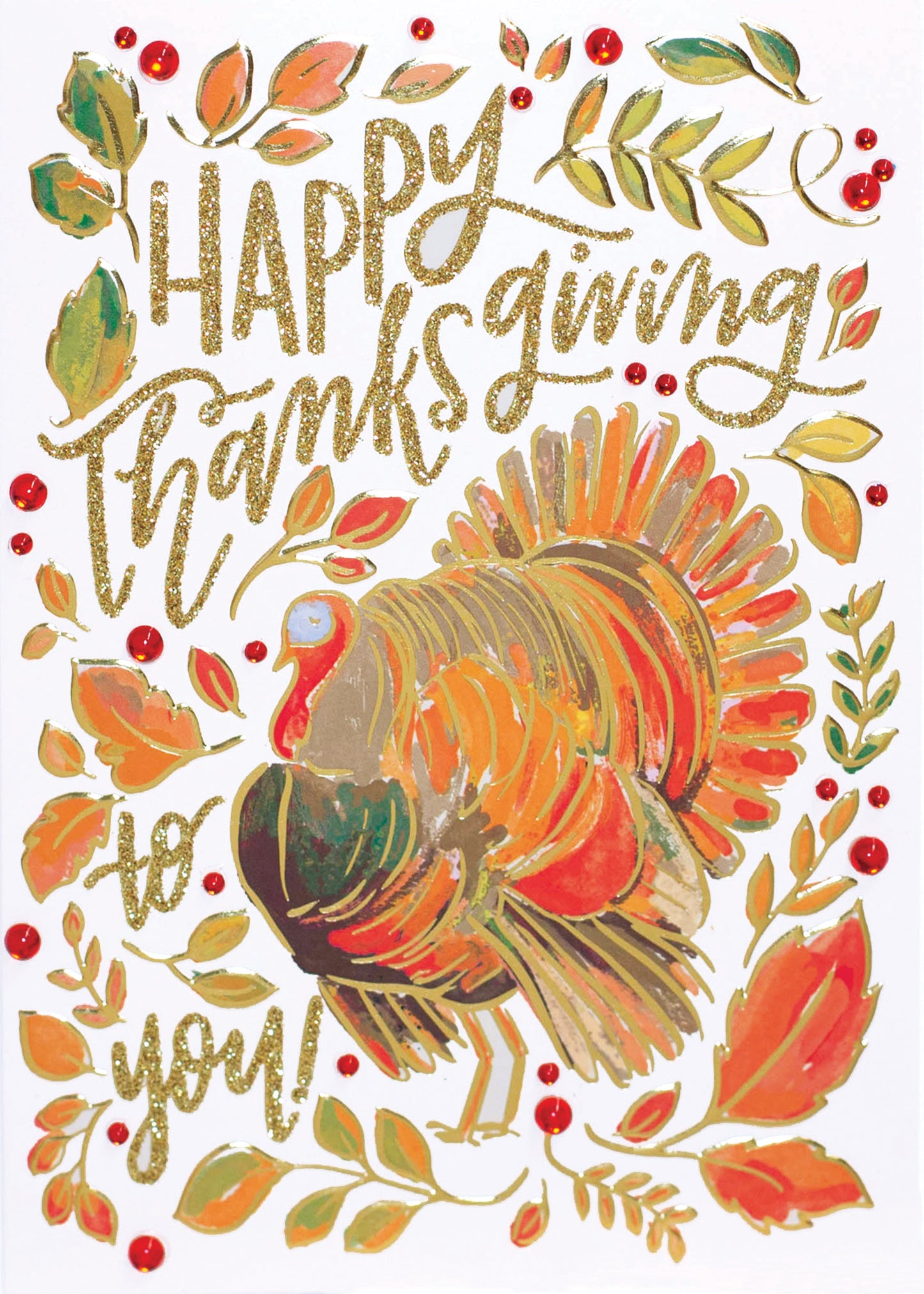 Turkey and Autumn Leaves Thanksgiving Card