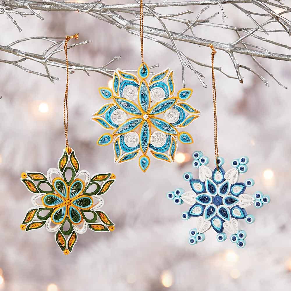 Quilled Snowflake Ornaments, Set of 3