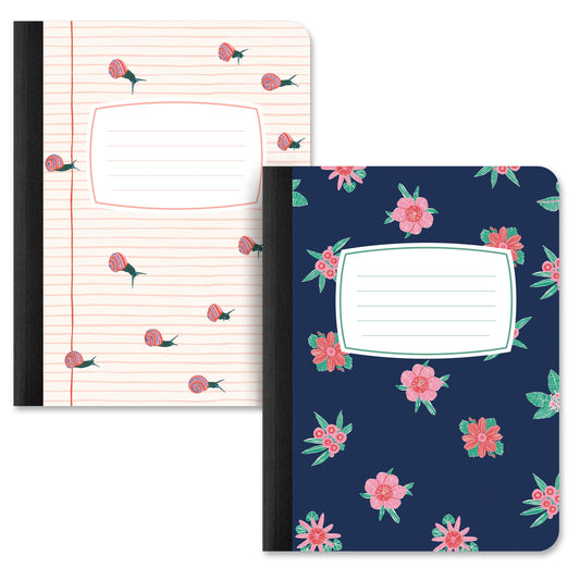 Racing Snails & Stitched Tropicals Composition Book Duo