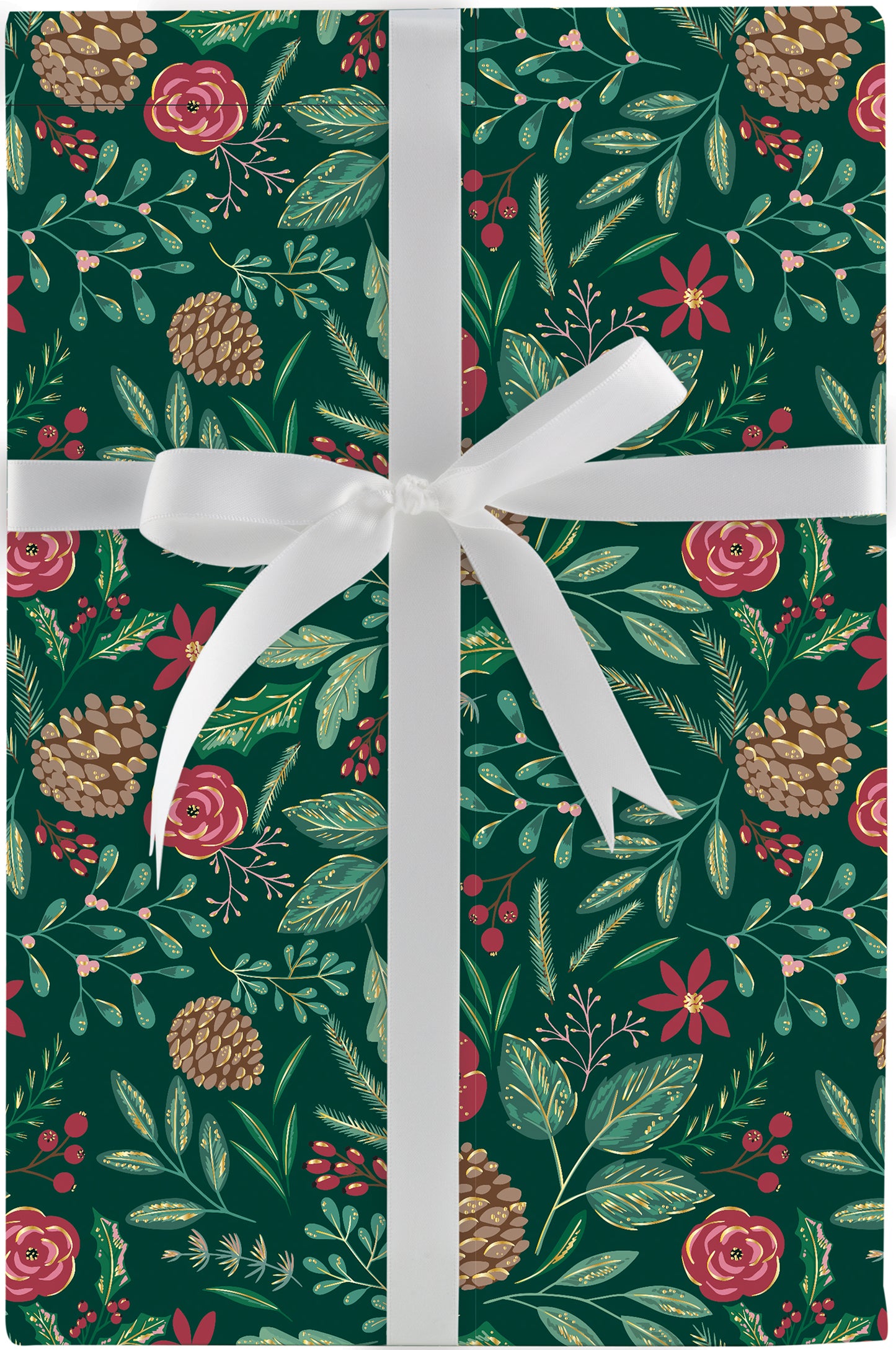 Lush Winter Botanical Foil Jumbo Holiday Gift Wrap, 2 Rolls