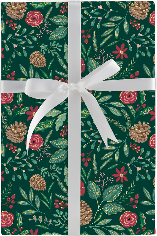 Lush Winter Botanical Foil Jumbo Holiday Gift Wrap, 2 Rolls