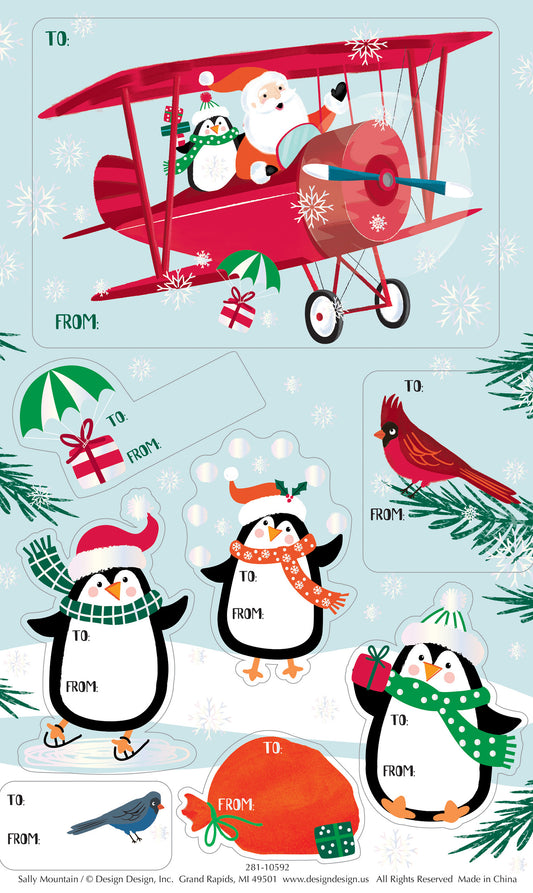 North Pole Penguin and Santa Sticker Gift Labels