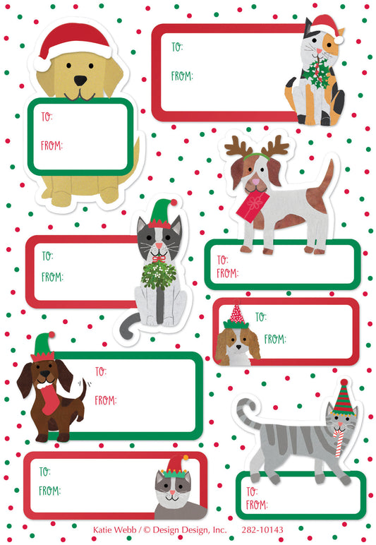 Christmas Pals Dog & Cat Sticker Gift Labels