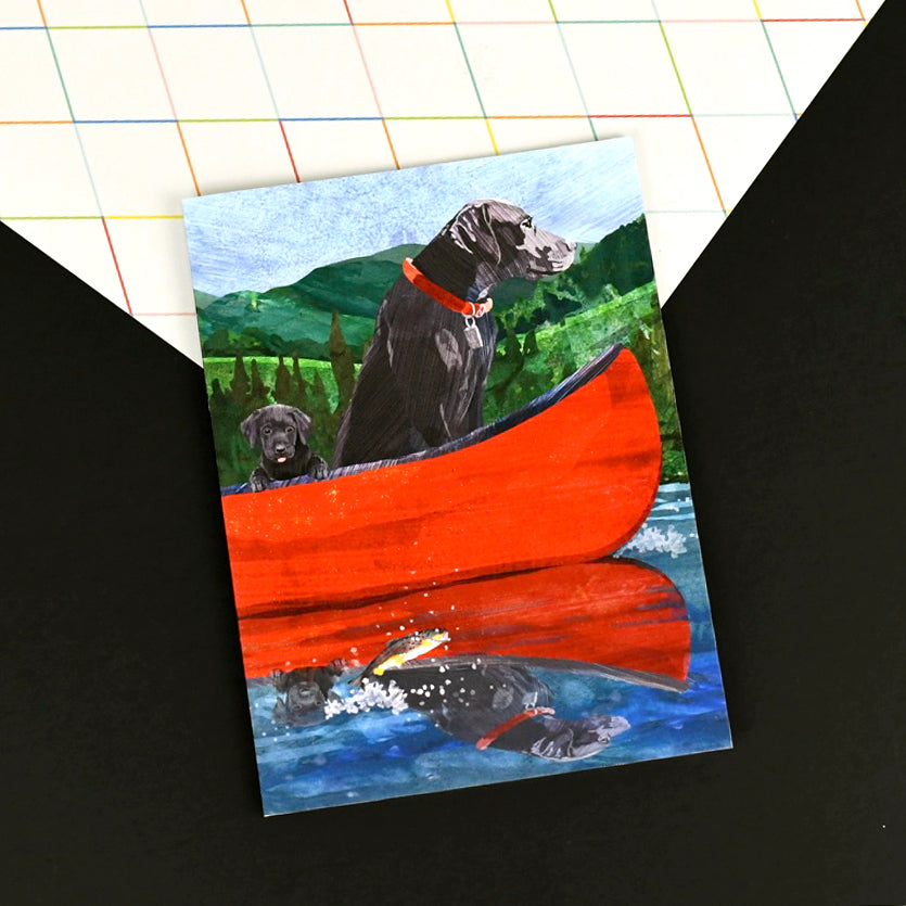 Black Labs Canoe Father's Day Card