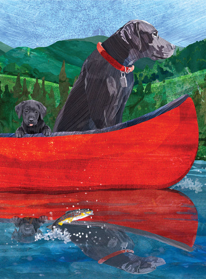 Black Labs Canoe Blank Card