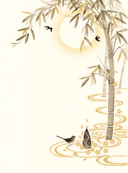 Bamboo Ripples with Birds Foil Embossed Card