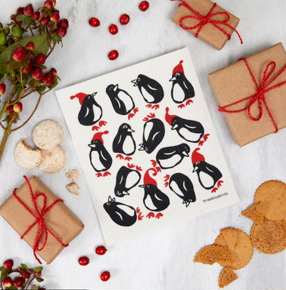 Penguin Santas Swedish Dishcloth