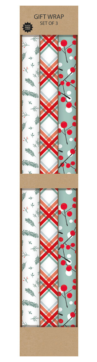 Frosty Berry Holiday Gift Wrap Trio, Set of 3 Rolls