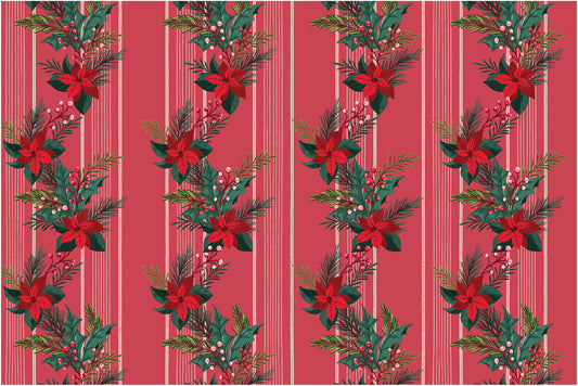 Winter Floral Stripe Red Jumbo Metallic Wrap, 2 Rolls