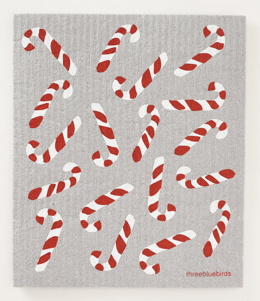 Candy Canes on Grey Swedish Dishcloth