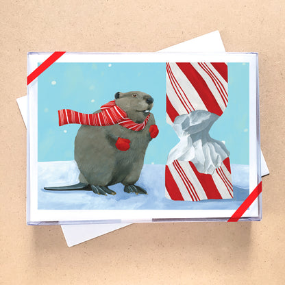 Beaver Candy Cane Holiday Card