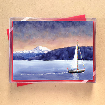 Sailboat & Mountain Holiday Card