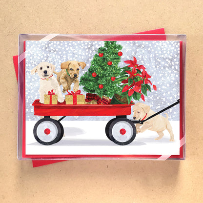 Winter Wagon Puppies Holiday Card