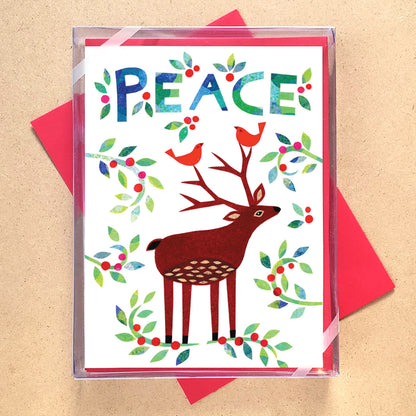 Peace Deer and Birds Holiday Card