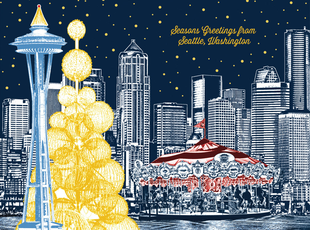 Seattle Washington Urban Foil Holiday Cards