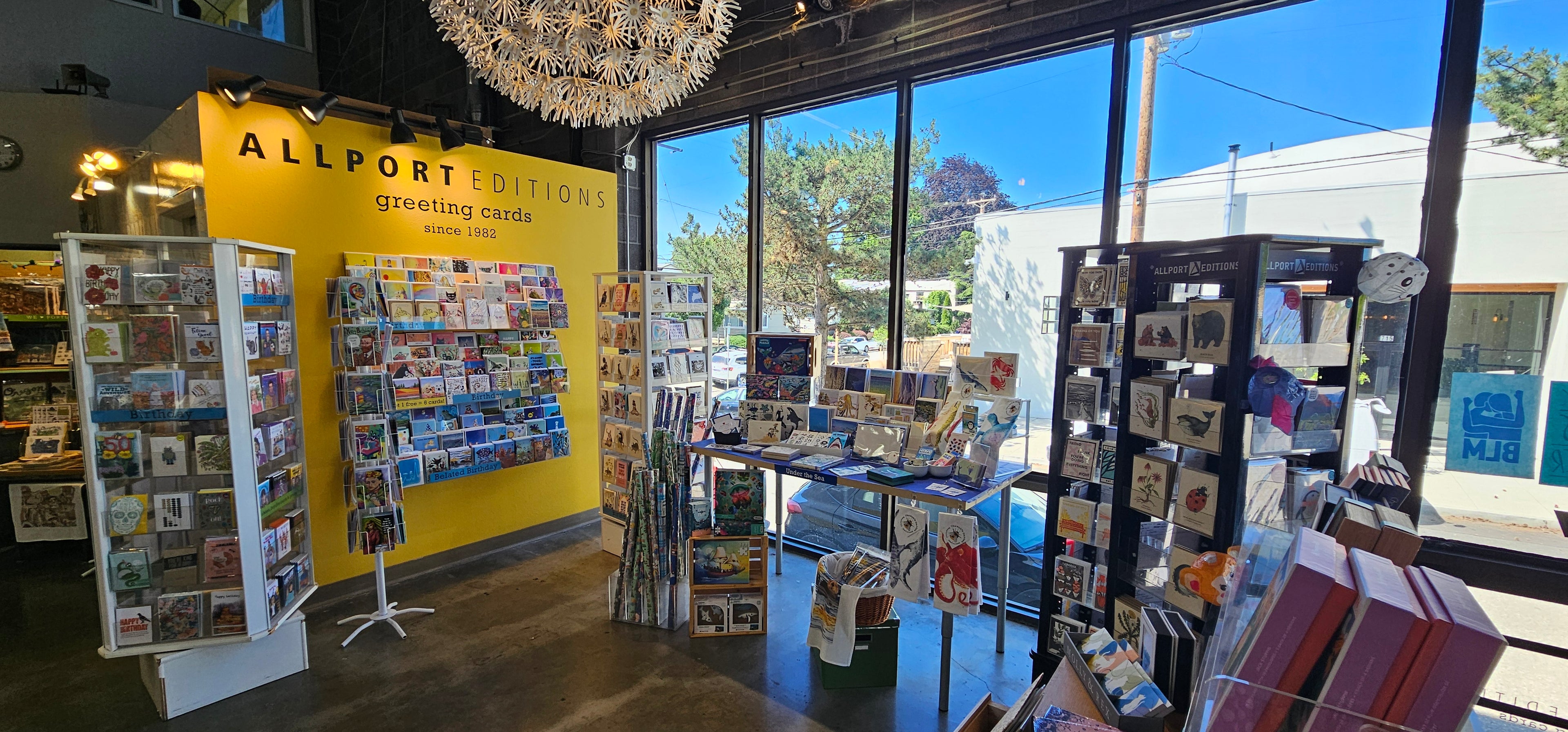 Shop in-person for cards, puzzles and gifts at the Allport Editions in person, located on Lawrence between Sandy Boulevard and Glisan in Portland, OR