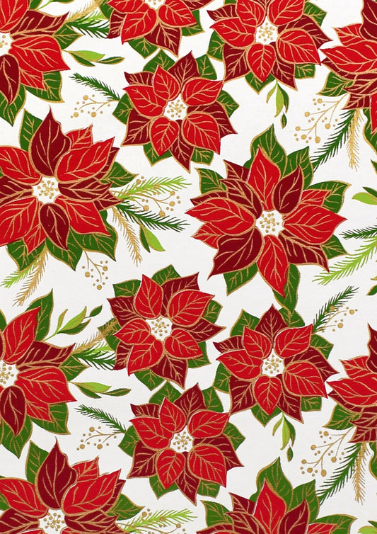 Poinsettia Holiday Gift Wrap, 2 Rolls/4 Sheets