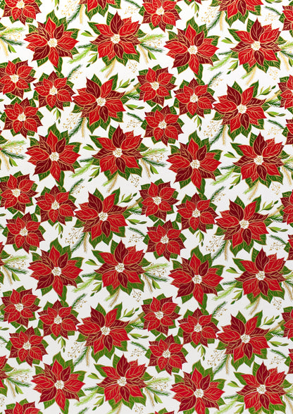 Poinsettia Holiday Gift Wrap, 2 Rolls/4 Sheets