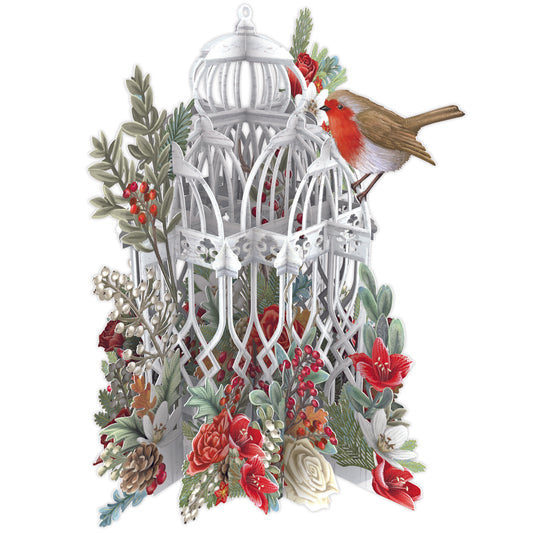 3D Pop-Up Christmas Card: Festive Floral Birdcage