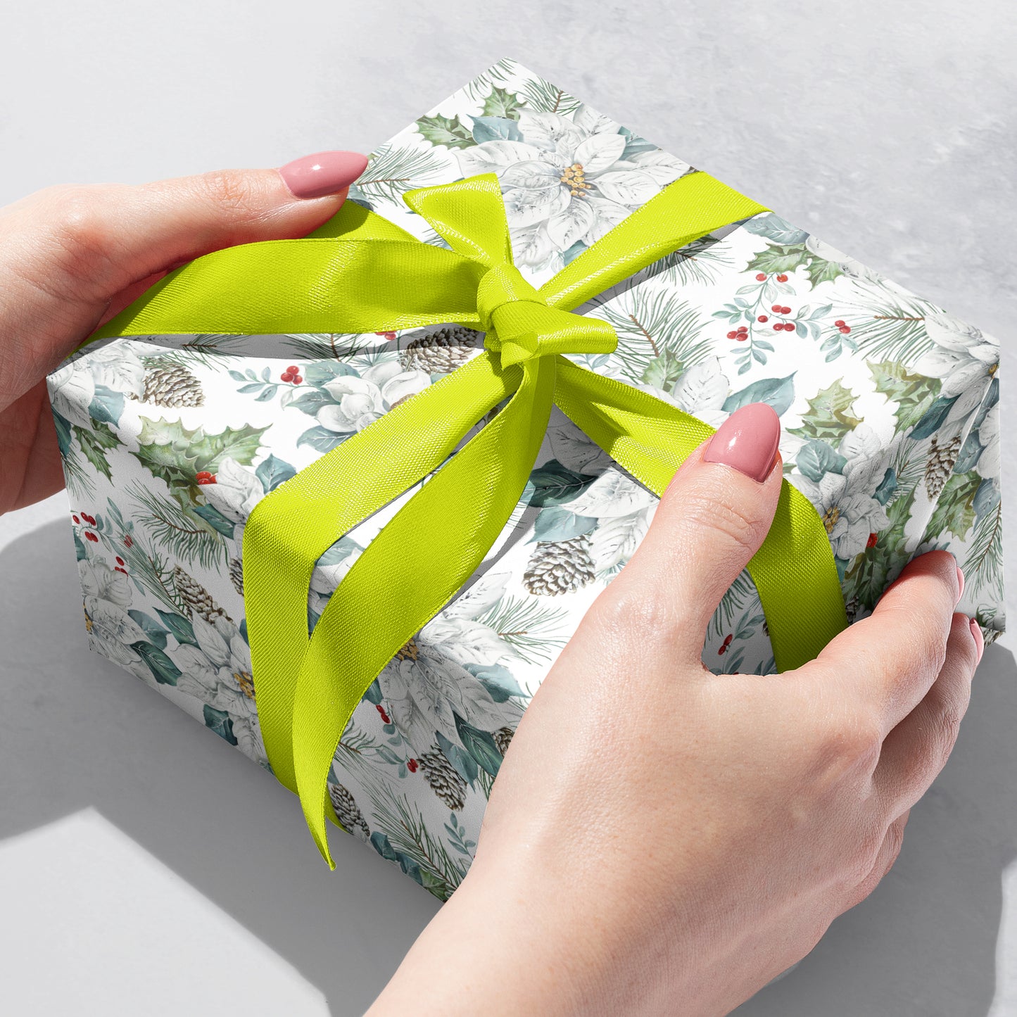 Snowdrift Holographic Floral Jumbo Holiday Gift Wrap, 2 Rolls