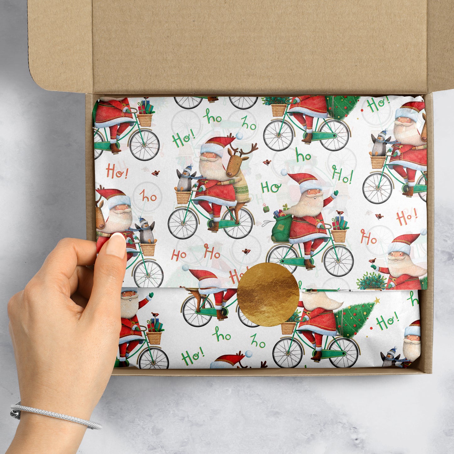 Santa Bicycle Holiday Tissue Paper