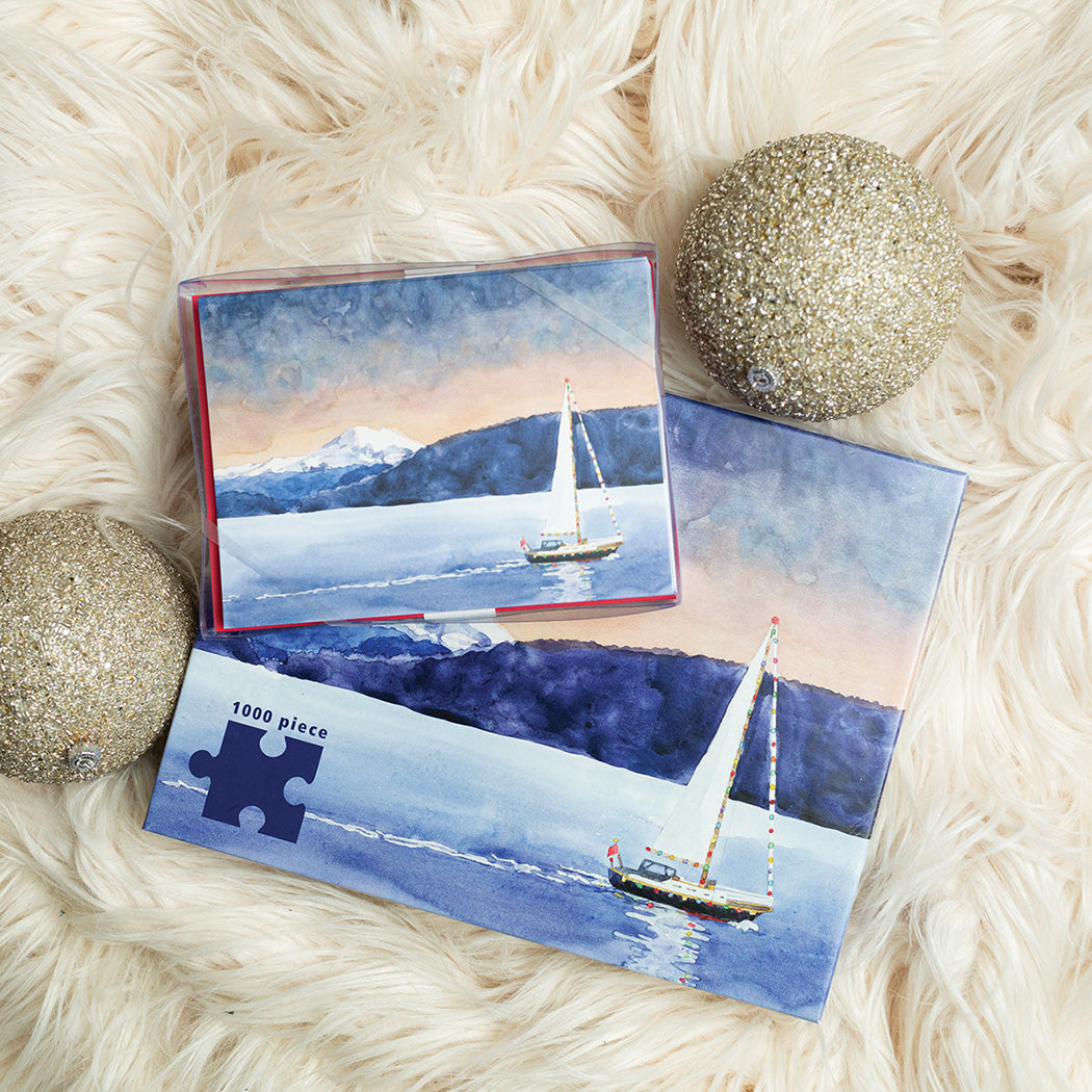 Sailboat & Mountain Holiday Card