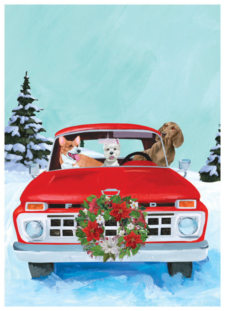 Red Truckin' Dogs Holiday Card