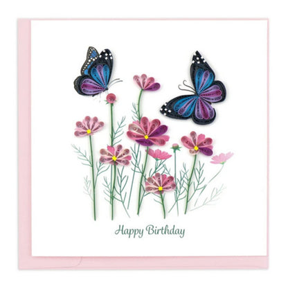 Flowers and Blue Butterflies Birthday Quilling Card