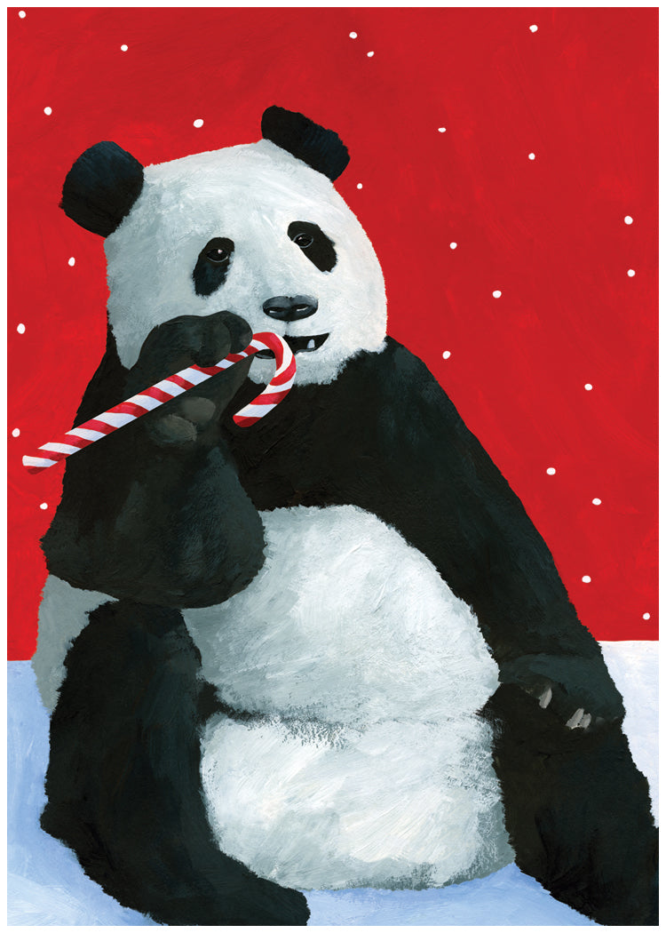 Panda Candy Cane Holiday Card