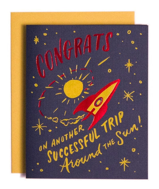 Trip Around the Sun Rocket Birthday Card