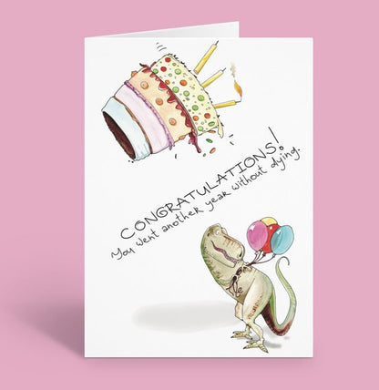 Dying Dinosaur Birthday Card