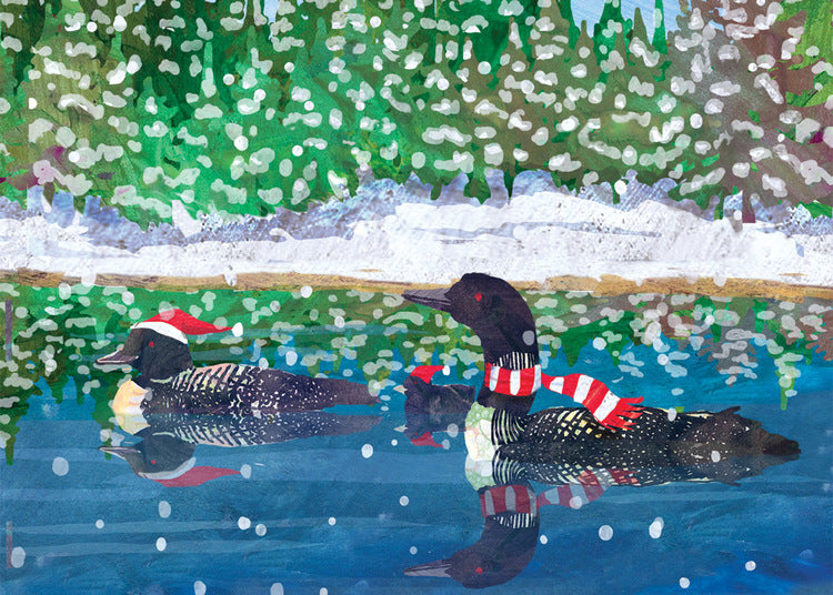 Warm Loons Reflected Holiday Card