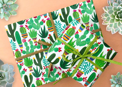 Sedona Cactus Gift Wrap and Raffia Ribbon BUNDLE