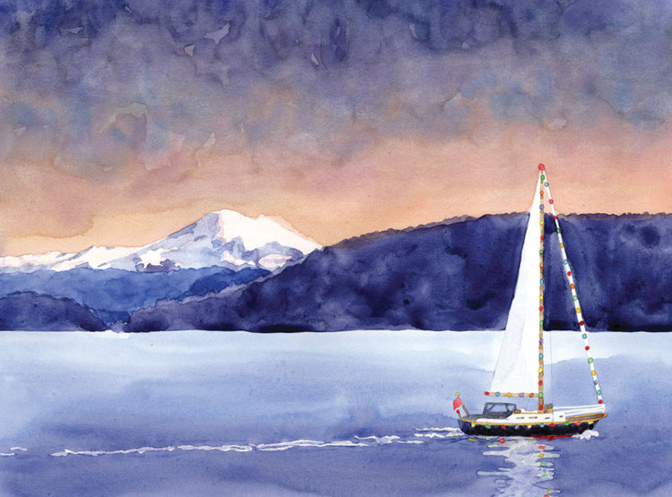 Sailboat & Mountain Holiday Card