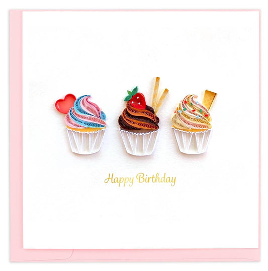 Birthday Cupcake Trio Quilled Card