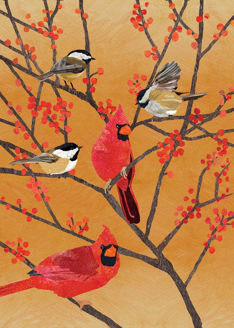 Chickadees and Cardinals Holiday Card