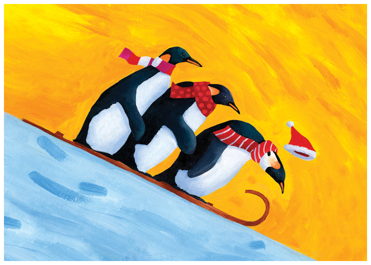 Sledding Penguins Holiday Card