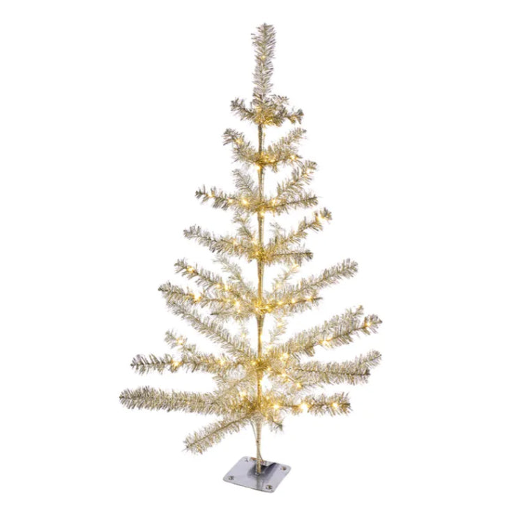 Silver Tinsel Tree with Lights