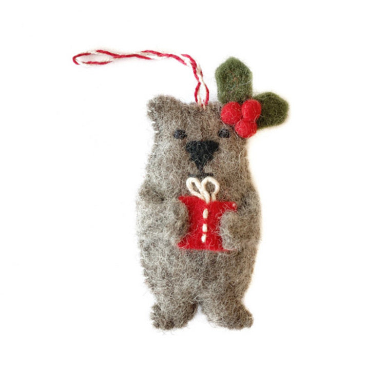 Bear with Gift Felted Ornament